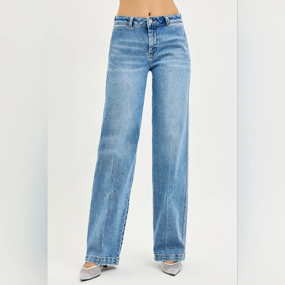 RISEN High Rise Medium Wash Slouchy Straight Fit Jeans Trouser Various NEW